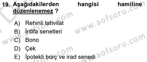 Ticaret Hukuku Dersi 2021 - 2022 Yılı (Final) Dönem Sonu Sınav Soruları 19. Soru
