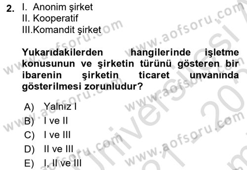 Ticaret Hukuku Dersi 2021 - 2022 Yılı (Final) Dönem Sonu Sınav Soruları 2. Soru