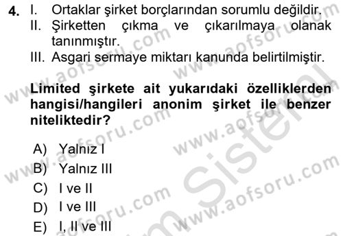 Ticaret Hukuku Dersi 2021 - 2022 Yılı (Final) Dönem Sonu Sınav Soruları 4. Soru