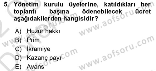 Ticaret Hukuku Dersi 2021 - 2022 Yılı (Final) Dönem Sonu Sınav Soruları 5. Soru