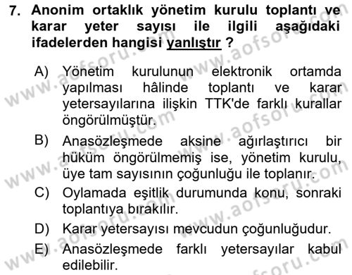 Ticaret Hukuku Dersi 2021 - 2022 Yılı (Final) Dönem Sonu Sınav Soruları 7. Soru