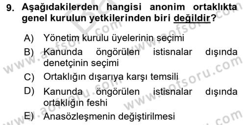 Ticaret Hukuku Dersi 2021 - 2022 Yılı (Final) Dönem Sonu Sınav Soruları 9. Soru
