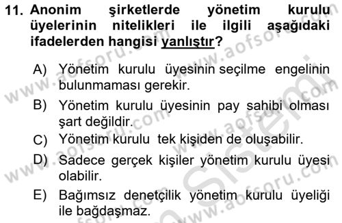 Ticaret Hukuku Dersi 2021 - 2022 Yılı Yaz Okulu Sınav Soruları 11. Soru
