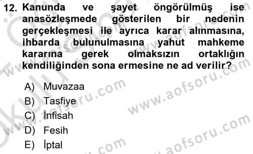 Ticaret Hukuku Dersi 2021 - 2022 Yılı Yaz Okulu Sınav Soruları 12. Soru
