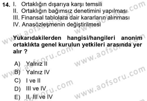 Ticaret Hukuku Dersi 2021 - 2022 Yılı Yaz Okulu Sınav Soruları 14. Soru