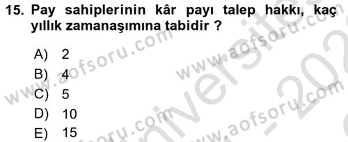 Ticaret Hukuku Dersi 2021 - 2022 Yılı Yaz Okulu Sınav Soruları 15. Soru