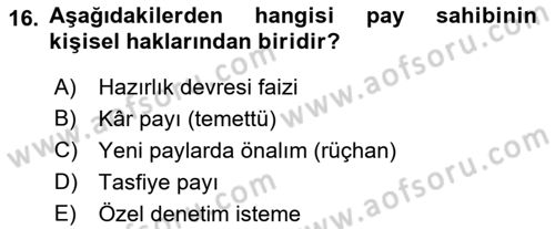 Ticaret Hukuku Dersi 2021 - 2022 Yılı Yaz Okulu Sınav Soruları 16. Soru
