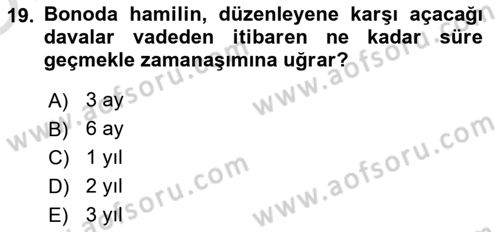 Ticaret Hukuku Dersi 2021 - 2022 Yılı Yaz Okulu Sınav Soruları 19. Soru