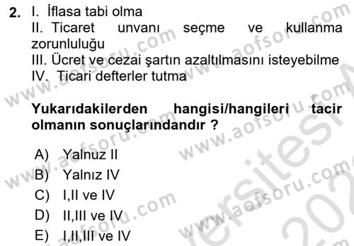 Ticaret Hukuku Dersi 2021 - 2022 Yılı Yaz Okulu Sınav Soruları 2. Soru