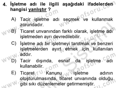 Ticaret Hukuku Dersi 2021 - 2022 Yılı Yaz Okulu Sınav Soruları 4. Soru
