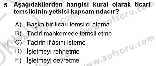 Ticaret Hukuku Dersi 2021 - 2022 Yılı Yaz Okulu Sınav Soruları 5. Soru