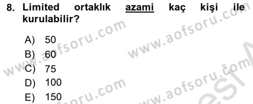 Ticaret Hukuku Dersi 2021 - 2022 Yılı Yaz Okulu Sınav Soruları 8. Soru