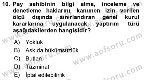 Ticaret Hukuku Dersi 2022 - 2023 Yılı Yaz Okulu Sınav Soruları 10. Soru