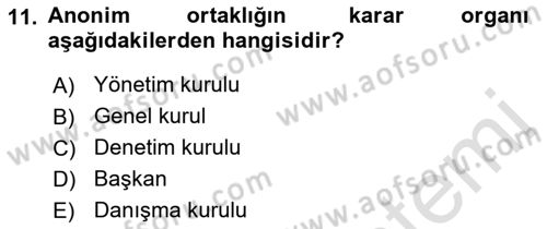 Ticaret Hukuku Dersi 2022 - 2023 Yılı Yaz Okulu Sınav Soruları 11. Soru
