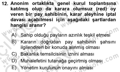 Ticaret Hukuku Dersi 2022 - 2023 Yılı Yaz Okulu Sınav Soruları 12. Soru