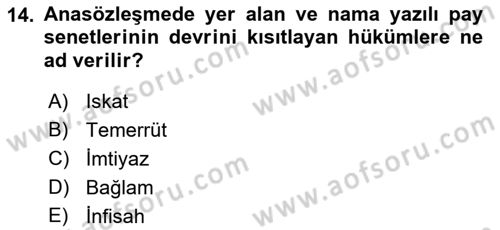 Ticaret Hukuku Dersi 2022 - 2023 Yılı Yaz Okulu Sınav Soruları 14. Soru