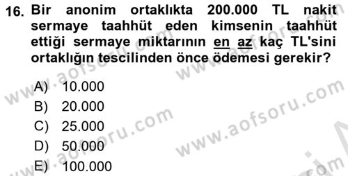 Ticaret Hukuku Dersi 2022 - 2023 Yılı Yaz Okulu Sınav Soruları 16. Soru