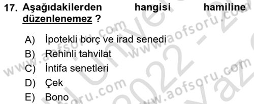 Ticaret Hukuku Dersi 2022 - 2023 Yılı Yaz Okulu Sınav Soruları 17. Soru