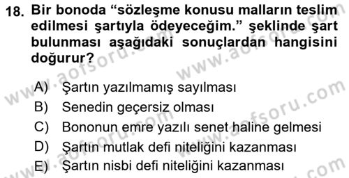 Ticaret Hukuku Dersi 2022 - 2023 Yılı Yaz Okulu Sınav Soruları 18. Soru