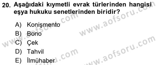 Ticaret Hukuku Dersi 2022 - 2023 Yılı Yaz Okulu Sınav Soruları 20. Soru