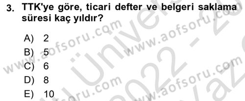 Ticaret Hukuku Dersi 2022 - 2023 Yılı Yaz Okulu Sınav Soruları 3. Soru