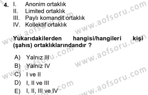 Ticaret Hukuku Dersi 2022 - 2023 Yılı Yaz Okulu Sınav Soruları 4. Soru