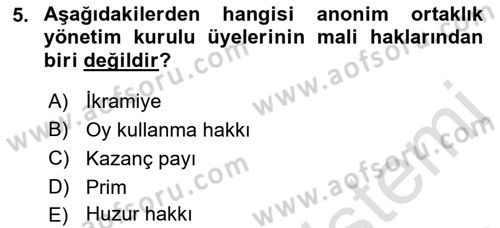 Ticaret Hukuku Dersi 2022 - 2023 Yılı Yaz Okulu Sınav Soruları 5. Soru