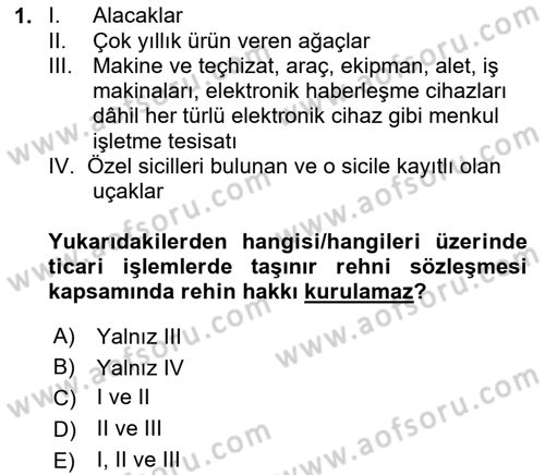 Ticaret Hukuku Dersi 2023 - 2024 Yılı (Vize) Ara Sınav Soruları 1. Soru