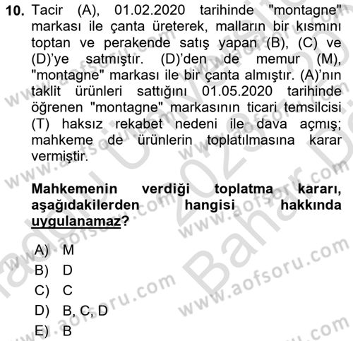 Ticaret Hukuku Dersi 2023 - 2024 Yılı (Vize) Ara Sınav Soruları 10. Soru