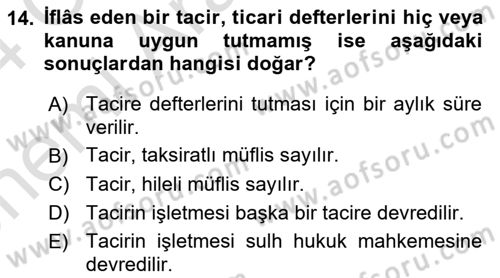 Ticaret Hukuku Dersi 2023 - 2024 Yılı (Vize) Ara Sınav Soruları 14. Soru