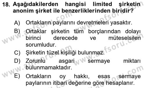 Ticaret Hukuku Dersi 2023 - 2024 Yılı (Vize) Ara Sınav Soruları 18. Soru