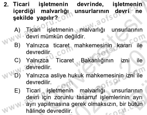 Ticaret Hukuku Dersi 2023 - 2024 Yılı (Vize) Ara Sınav Soruları 2. Soru