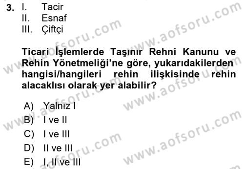 Ticaret Hukuku Dersi 2023 - 2024 Yılı (Vize) Ara Sınav Soruları 3. Soru
