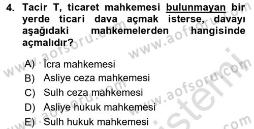 Ticaret Hukuku Dersi 2023 - 2024 Yılı (Vize) Ara Sınav Soruları 4. Soru