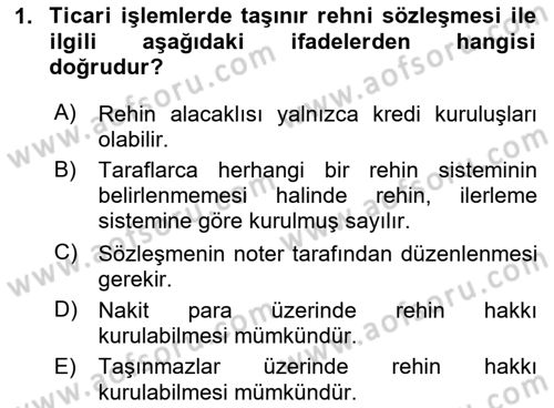 Ticaret Hukuku Dersi 2023 - 2024 Yılı (Final) Dönem Sonu Sınav Soruları 1. Soru