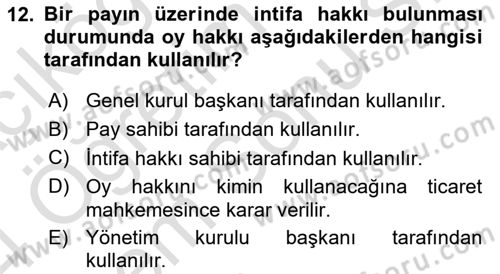 Ticaret Hukuku Dersi 2023 - 2024 Yılı (Final) Dönem Sonu Sınav Soruları 12. Soru