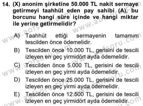Ticaret Hukuku Dersi 2023 - 2024 Yılı (Final) Dönem Sonu Sınav Soruları 14. Soru