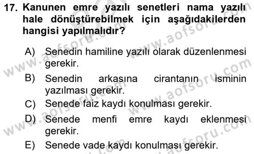 Ticaret Hukuku Dersi 2023 - 2024 Yılı (Final) Dönem Sonu Sınav Soruları 17. Soru