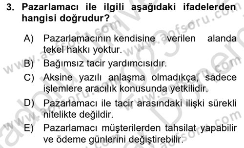 Ticaret Hukuku Dersi 2023 - 2024 Yılı (Final) Dönem Sonu Sınav Soruları 3. Soru