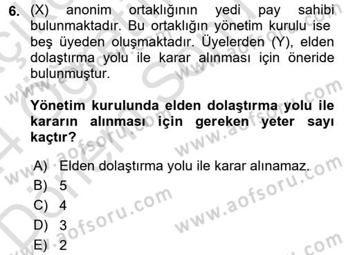 Ticaret Hukuku Dersi 2023 - 2024 Yılı (Final) Dönem Sonu Sınav Soruları 6. Soru