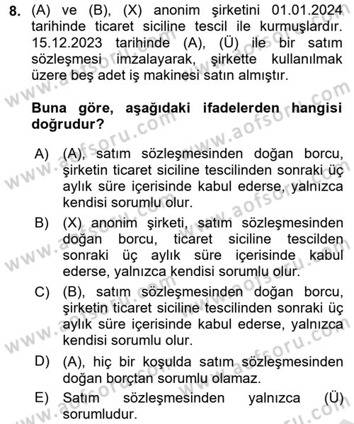 Ticaret Hukuku Dersi 2023 - 2024 Yılı (Final) Dönem Sonu Sınav Soruları 8. Soru