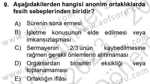 Ticaret Hukuku Dersi 2023 - 2024 Yılı (Final) Dönem Sonu Sınav Soruları 9. Soru