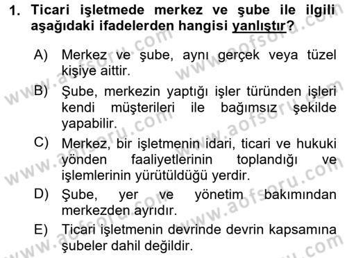 Ticaret Hukuku Dersi 2023 - 2024 Yılı Yaz Okulu Sınav Soruları 1. Soru