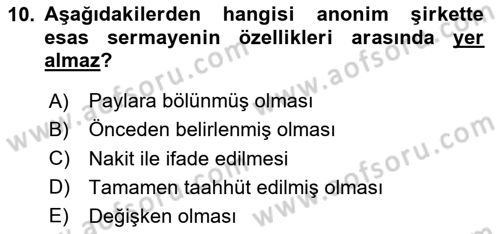Ticaret Hukuku Dersi 2023 - 2024 Yılı Yaz Okulu Sınav Soruları 10. Soru