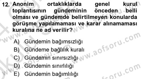 Ticaret Hukuku Dersi 2023 - 2024 Yılı Yaz Okulu Sınav Soruları 12. Soru