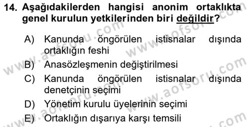 Ticaret Hukuku Dersi 2023 - 2024 Yılı Yaz Okulu Sınav Soruları 14. Soru