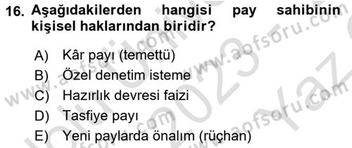 Ticaret Hukuku Dersi 2023 - 2024 Yılı Yaz Okulu Sınav Soruları 16. Soru