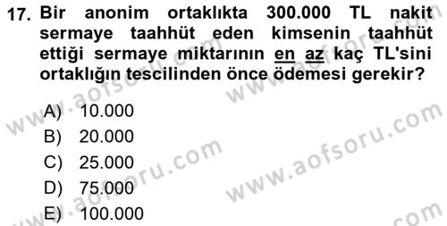 Ticaret Hukuku Dersi 2023 - 2024 Yılı Yaz Okulu Sınav Soruları 17. Soru
