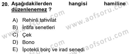 Ticaret Hukuku Dersi 2023 - 2024 Yılı Yaz Okulu Sınav Soruları 20. Soru