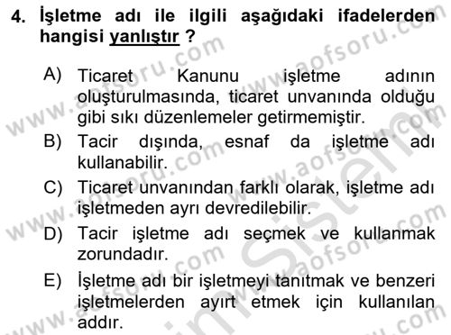 Ticaret Hukuku Dersi 2023 - 2024 Yılı Yaz Okulu Sınav Soruları 4. Soru
